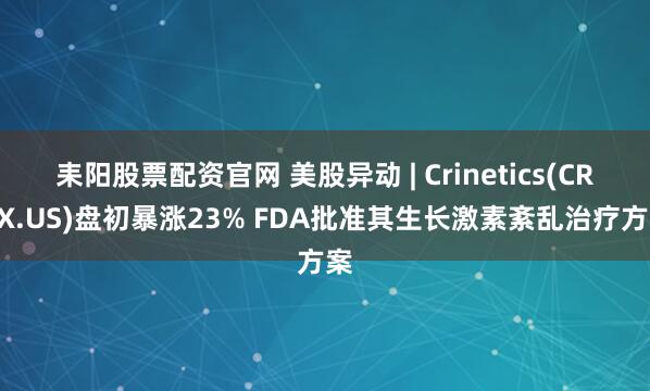 耒阳股票配资官网 美股异动 | Crinetics(CRNX.US)盘初暴涨23% FDA批准其生长激素紊乱治疗方案