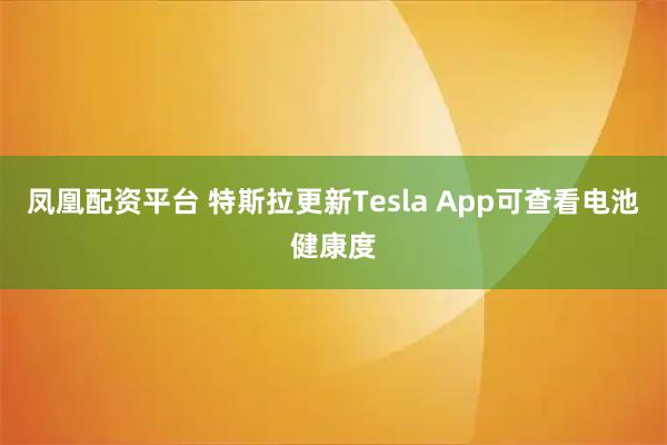 凤凰配资平台 特斯拉更新Tesla App可查看电池健康度